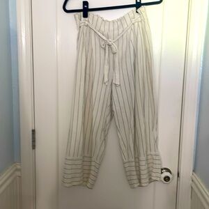 Ivory, pinstriped paperbag pants